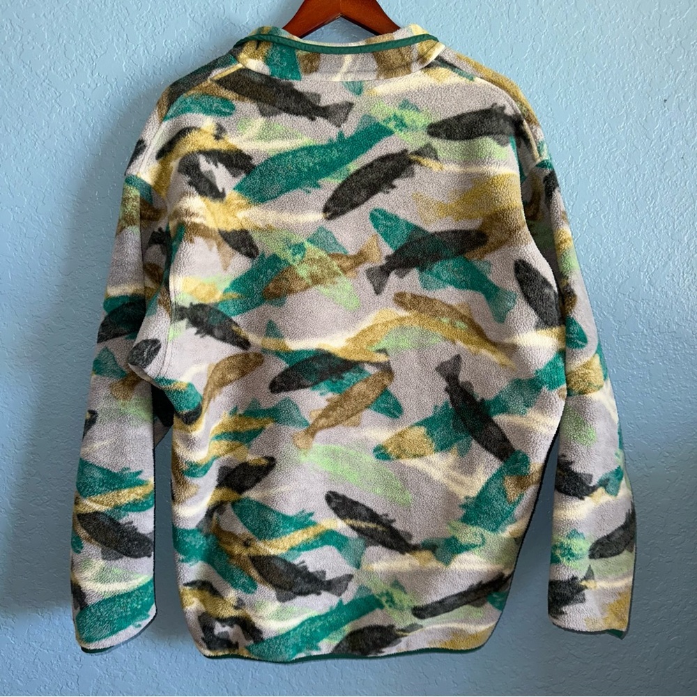 Patagonia Synchilla Snap-T Pullover Men's Size L Trout Tails Legend Green Fish - Picture 2 of 10
